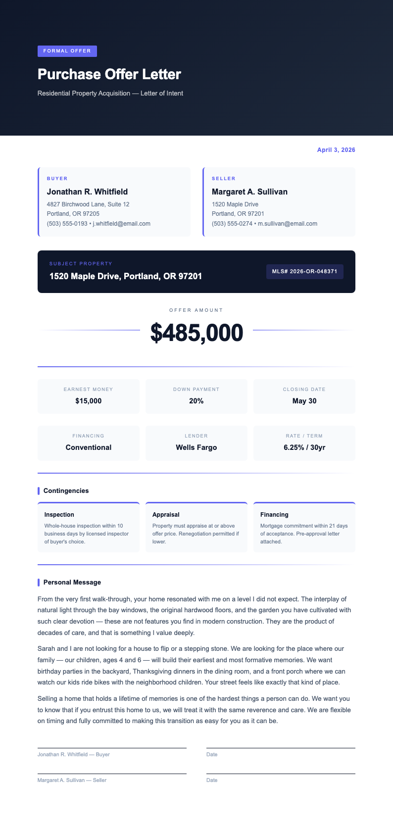 Bold contemporary house offer letter